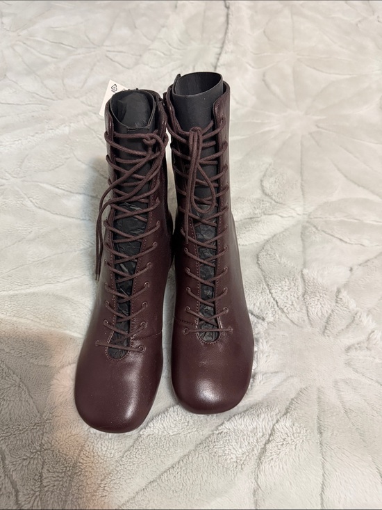 Zara Shoes - Zara Burgundy Lace-Up Ankle Boots